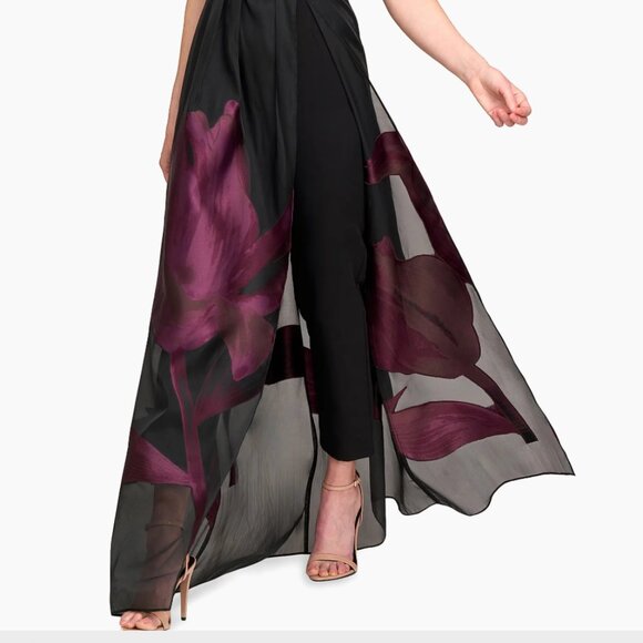 Kay Unger Mave Walk Though Jumpsuit Gown Fig Black 10 NWT $428 - Picture 5 of 13